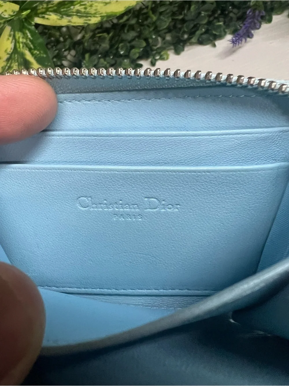 Christian Dior Cloud Blue Calfskin Cannage Lady Dior Wallet